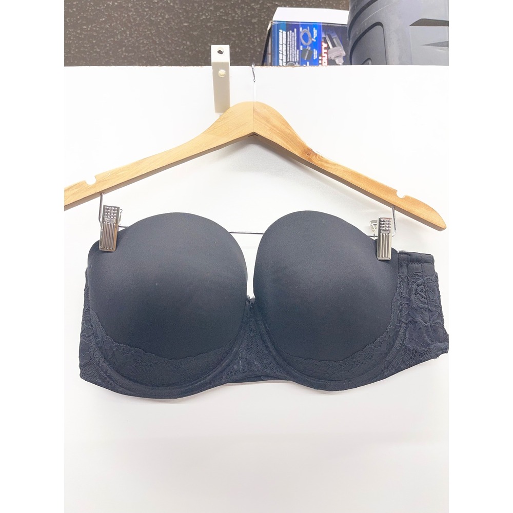 Torrid Curve Womens Black Lace Trim Strapless Push Up Bra 42DD 0711019